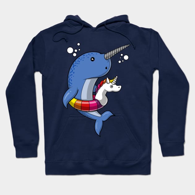 Narwhal Fish Riding Unicorn Float Hoodie by underheaven